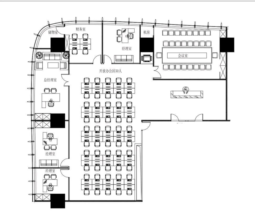 京基滨河时代856平米精装办公室出租_沙头 - 办公空间资料图 9 京基滨河时代 户型图